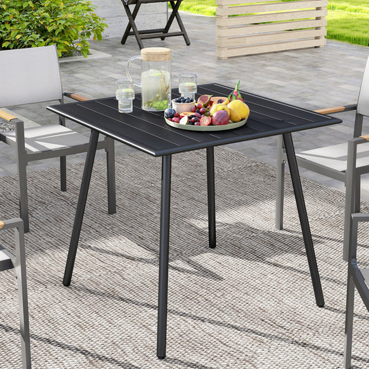 Tivoli Square Garden Table with Slat Top, Steel Frame, Garden Table for 4 Person, 80 x 80 x 74 cm, Black