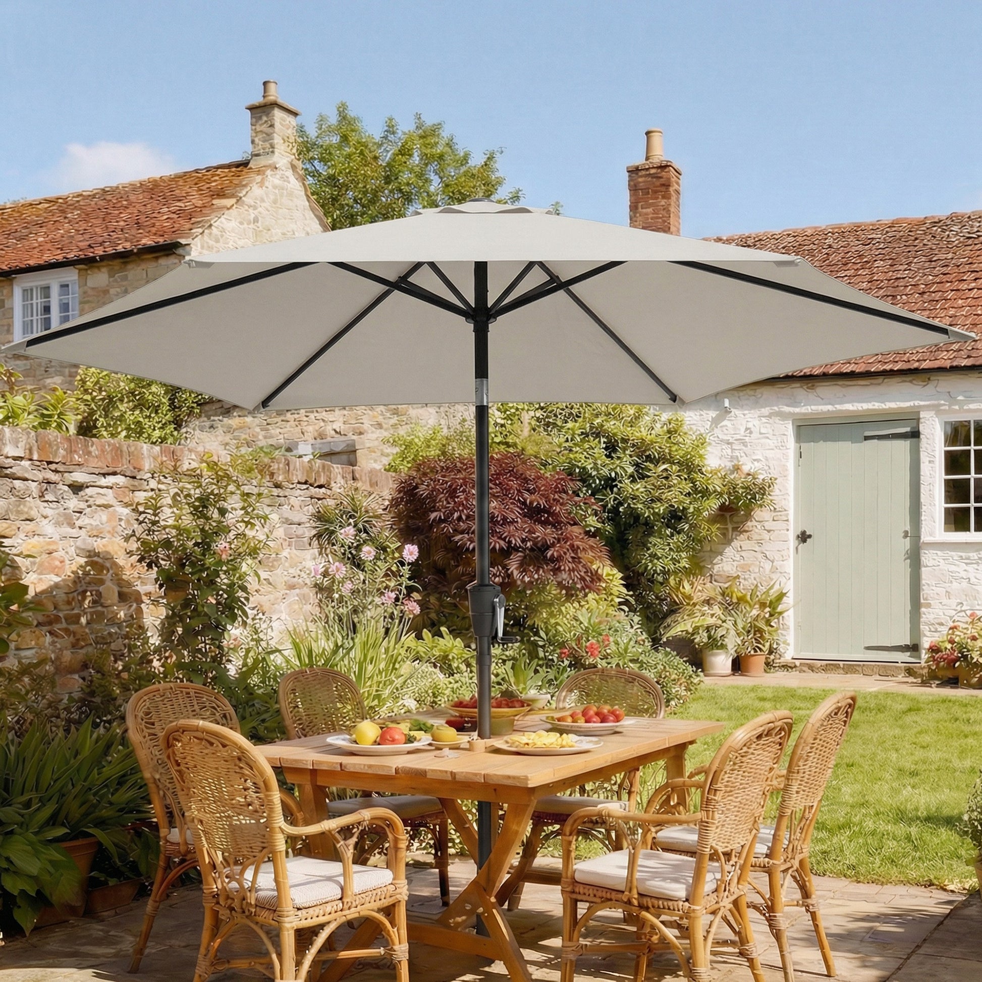 2m Garden Parasol Umbrella, Outdoor Table Parasol Umbrella with Crank Handle, Tilt Function, UV30+ Protection