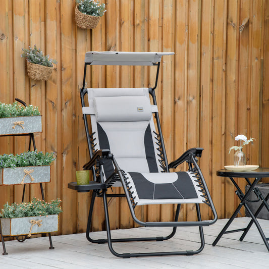 Zero Gravity Lounger Chair, Folding Reclining Patio Chair with Shade Cover, Padded Seat, Cup Holder, Soft Cushion and Headrest for Poolside,