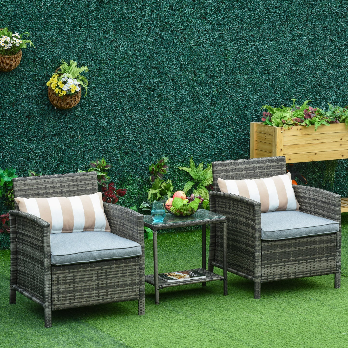Amalfi 3 Piece Rattan Bistro Set, Wicker Garden Furniture Set