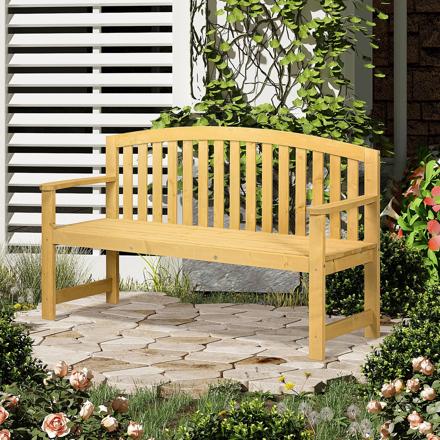 Sorrento 2 Seater Wooden Garden Bench with Armrest, Outdoor Furniture Chair for Park, Balcony, Orange