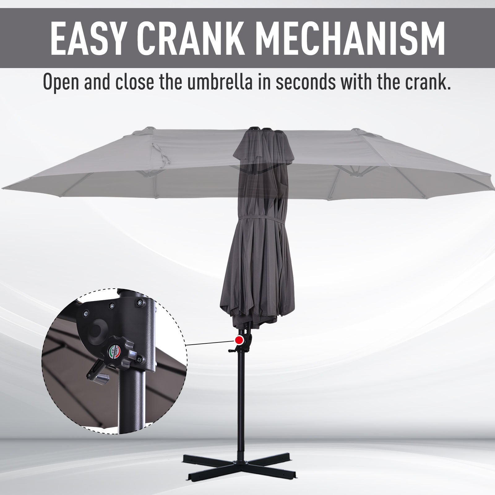 Outsunny Double Canopy Offset Parasol Umbrella Garden Shade w/ Steel Pole 12 Ribs Grey