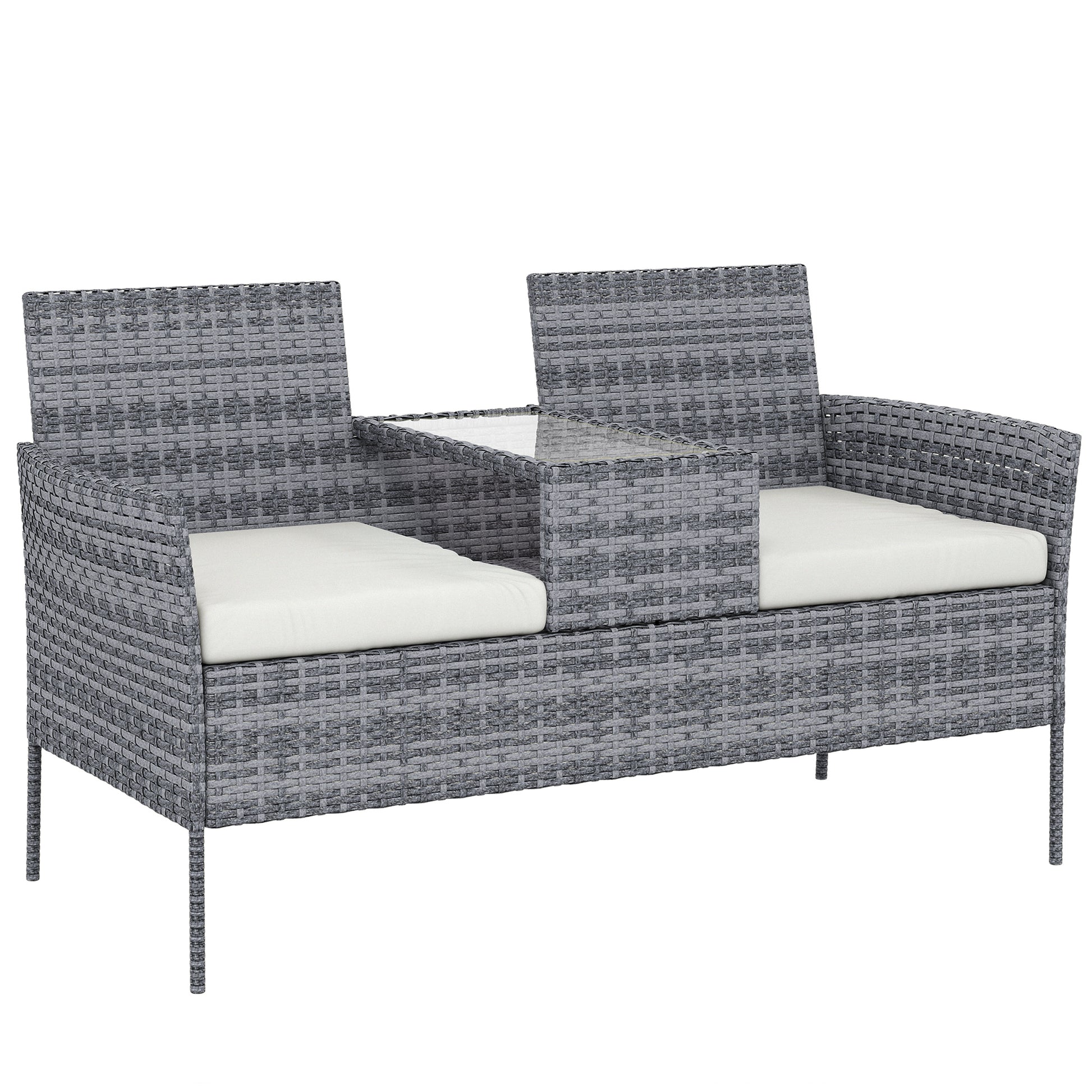Outsunny Two-Seat Rattan Chair, with Middle Table - Grey
