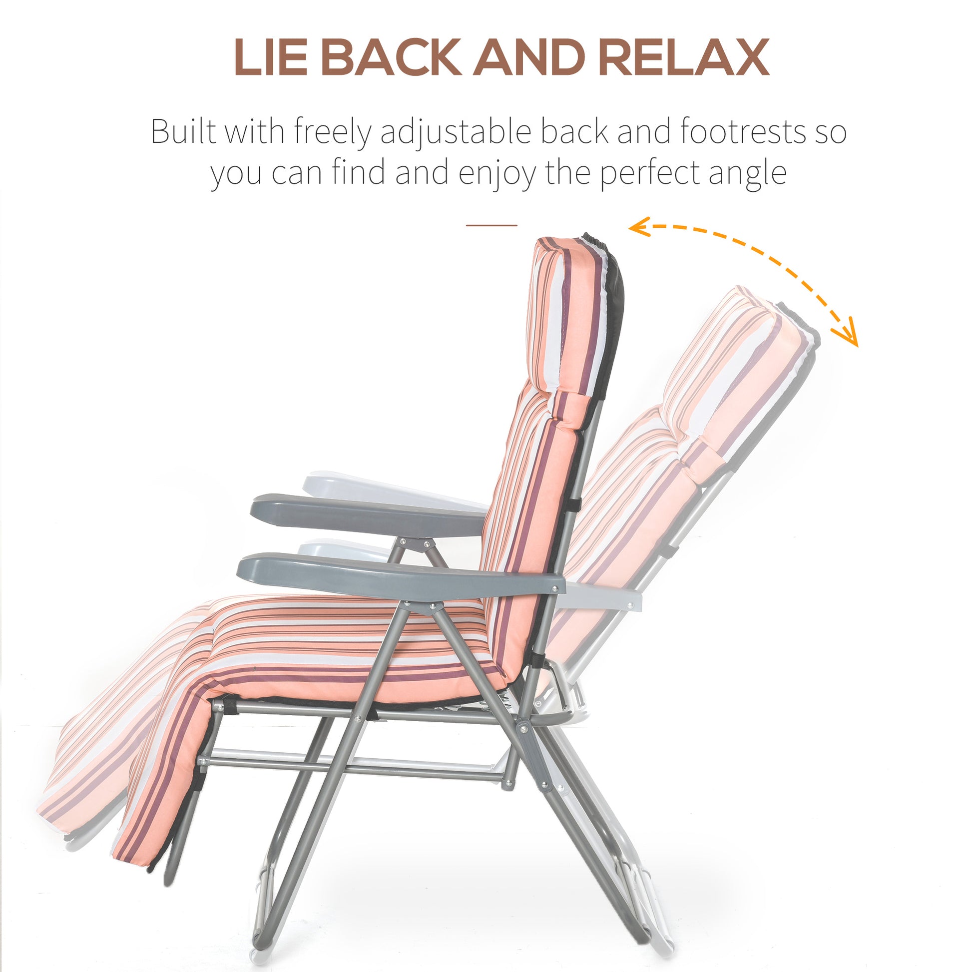 Outsunny Reclining Garden Chair Set of 2, 5-Level Adjustable Zero Gravity Chairs, Orange Stripe