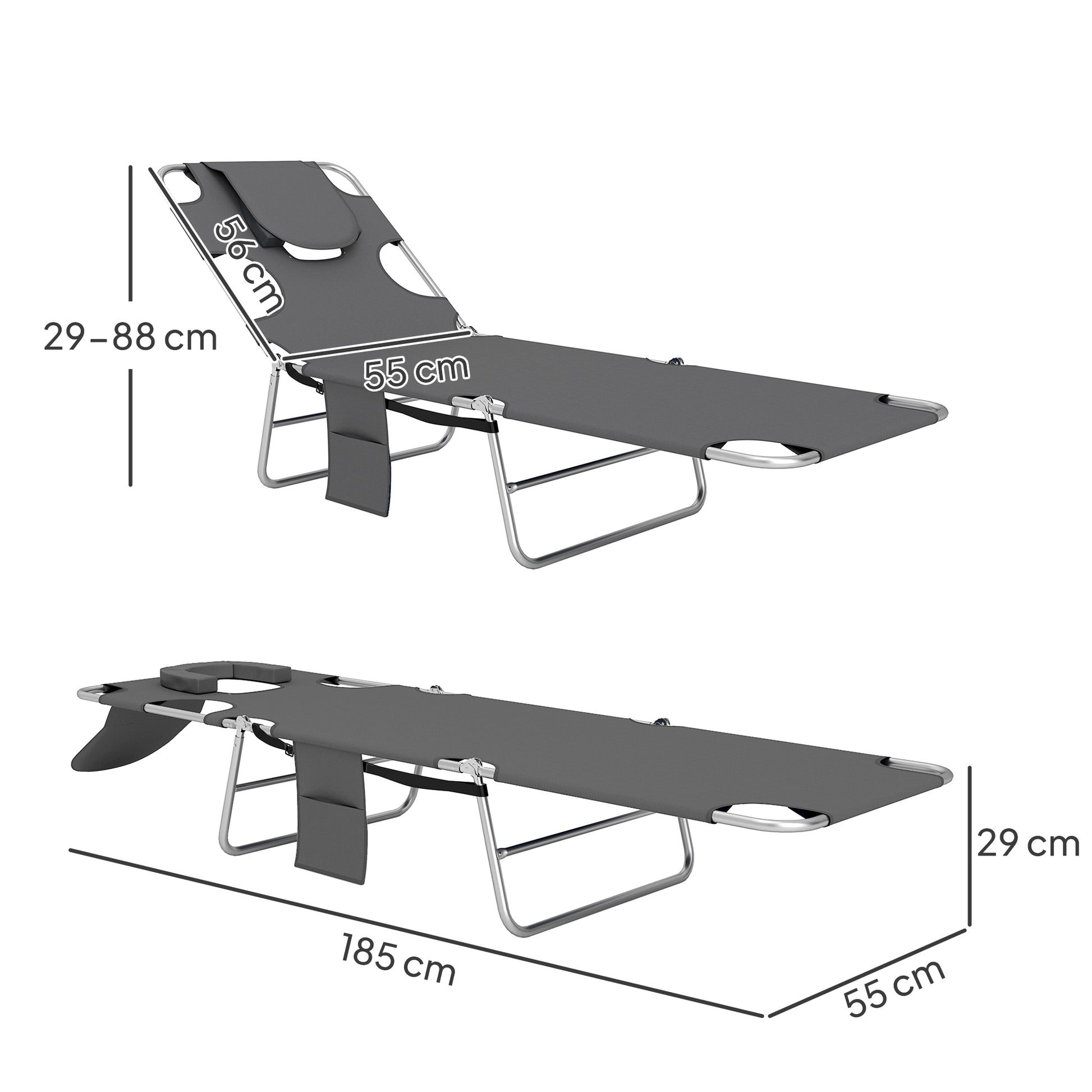 Outsunny Reclining Face Hole Sun Lounger - Dark Grey