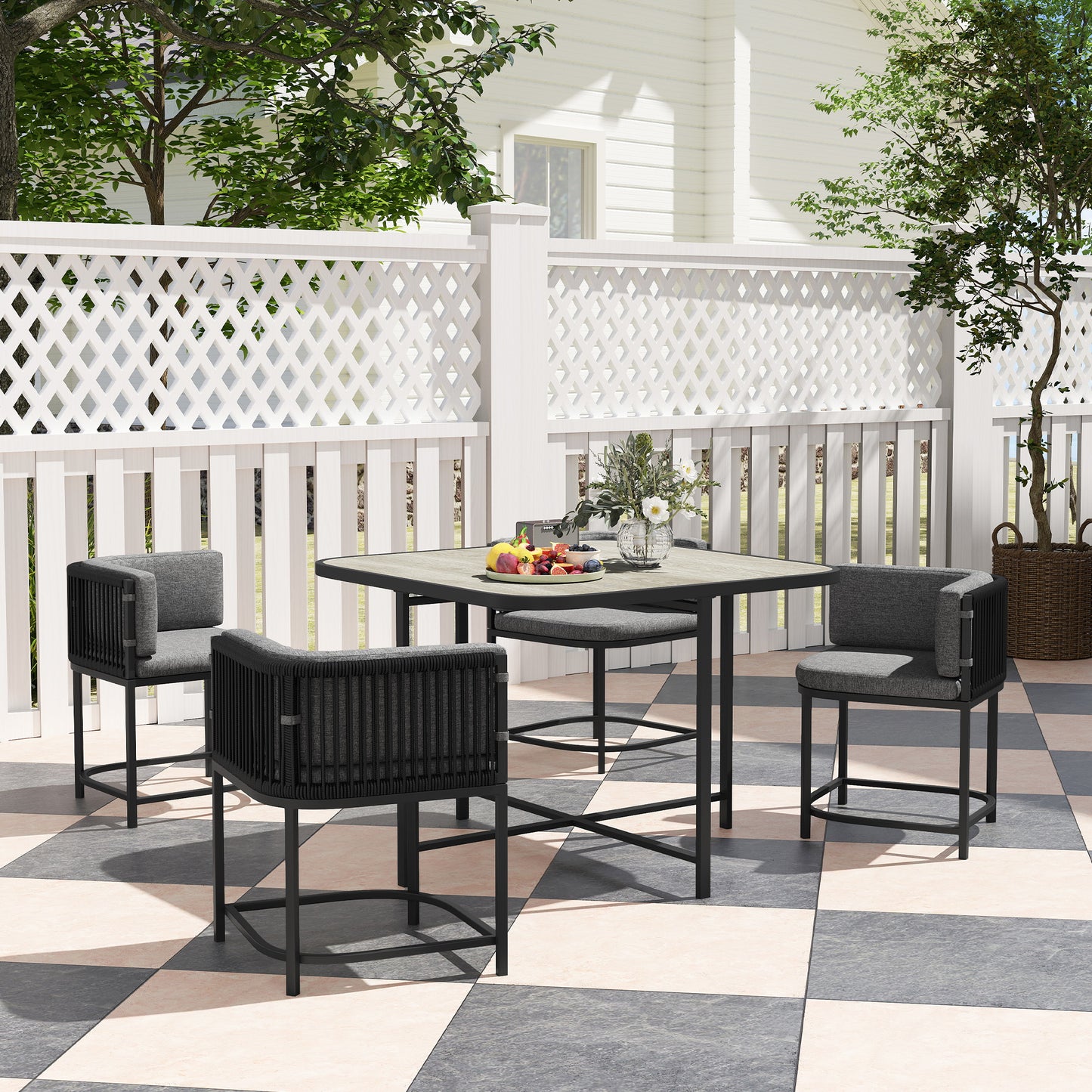 Sorrento 4-Seater Rattan Cube Garden Furniture Set with Cushions - Charcoal Grey