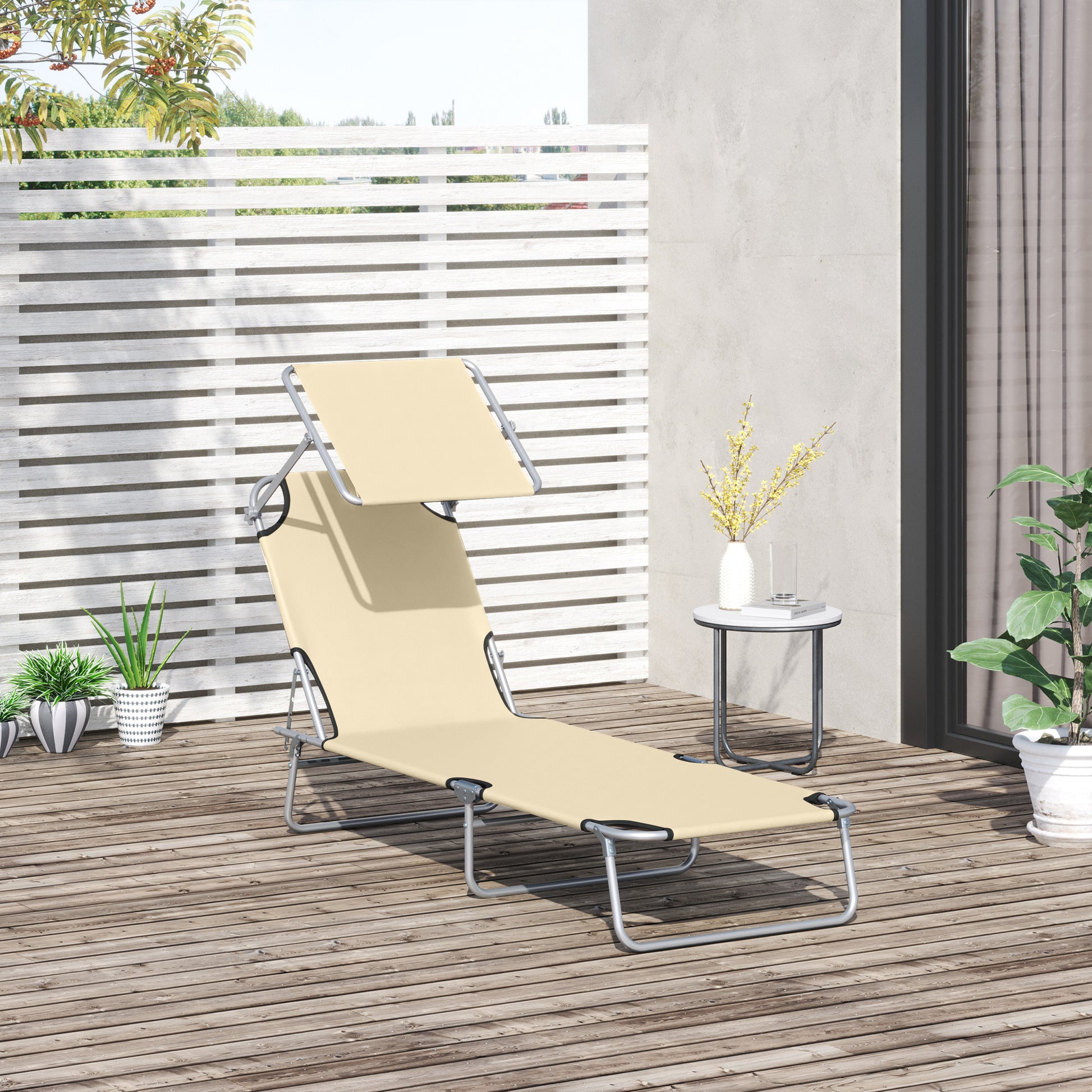 Folding Sun Lounger with Canopy, Reclining Sunbed with 4-Position Adjustable Backrest, 600D Oxford Cloth, Portable Garden Lounger Recliner Chair