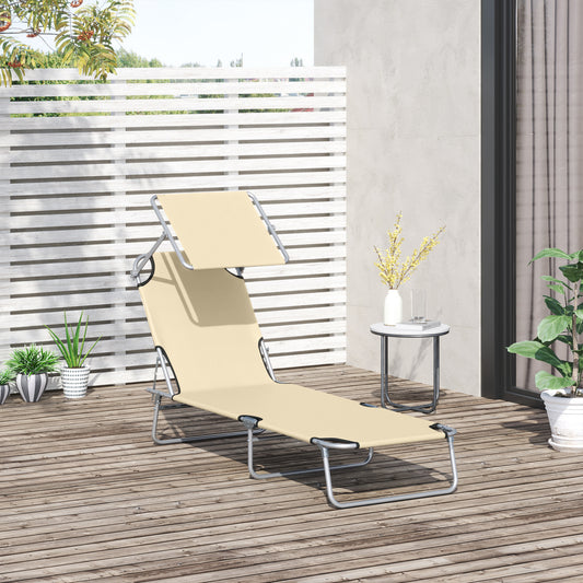 Folding Sun Lounger with Canopy, Reclining Sunbed with 4-Position Adjustable Backrest, 600D Oxford Cloth, Portable Garden Lounger Recliner Chair