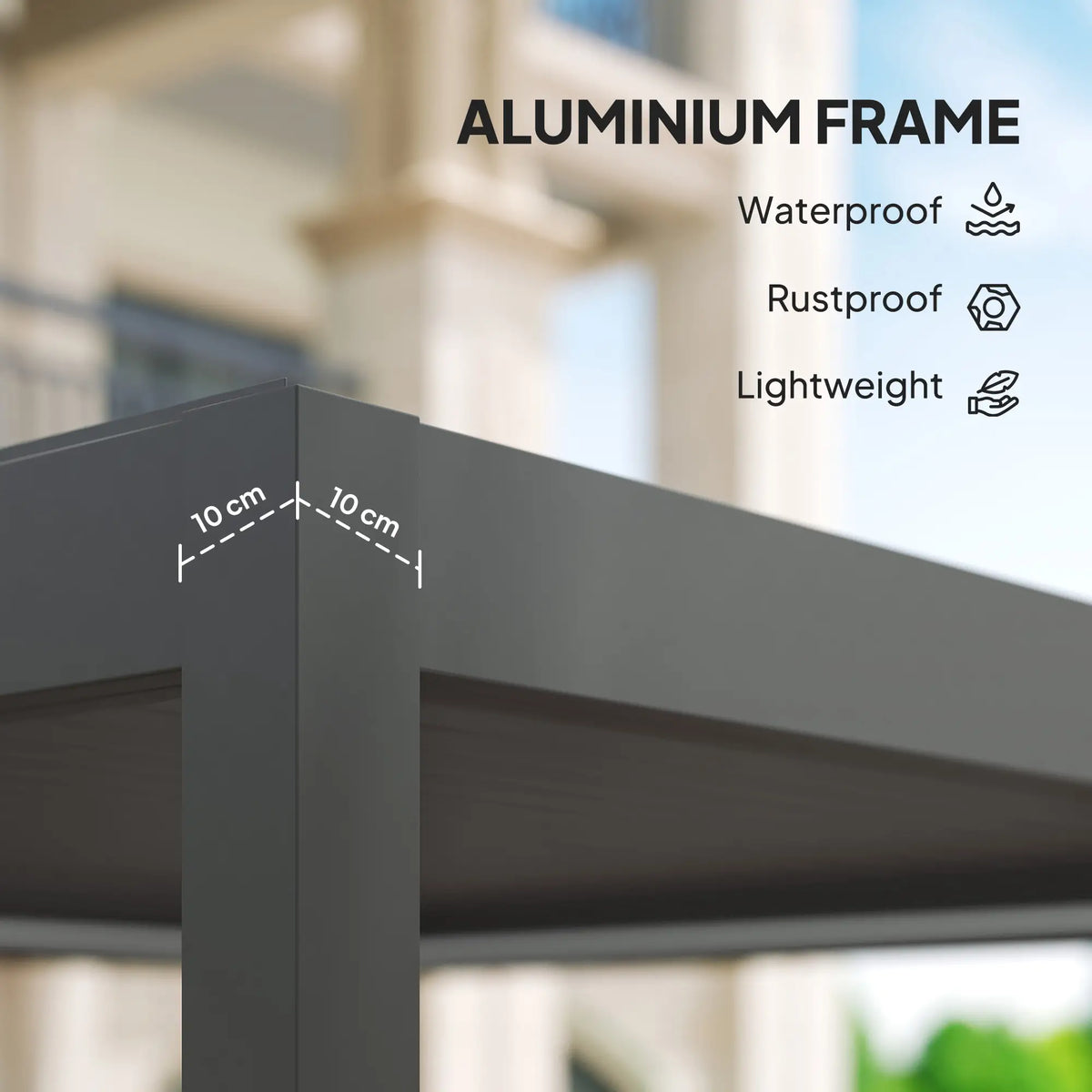 3m x 3m Dark Grey Motorised Aluminium Pergola with Remote – Controlled Louvered Roof, LED Lighting & Integrated Rainwater Drainage System