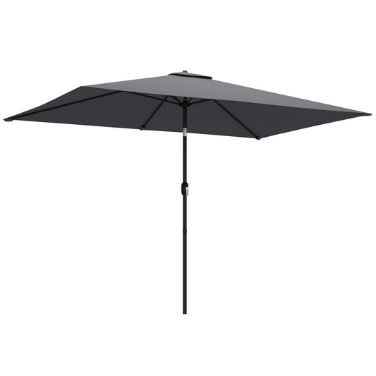Outsunny Garden Parasol, Parasol Umbrella with Crank Handle, Tilt Function, Polyester Canopy, Dark Grey