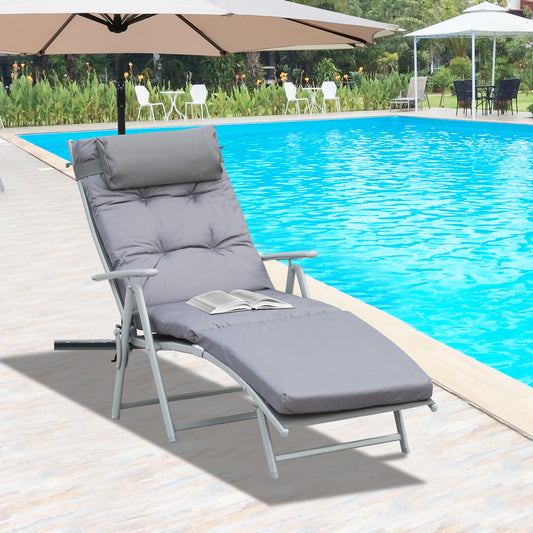 Monaco Steel Frame Garden Padded Sun Lounger w/ Pillow Grey
