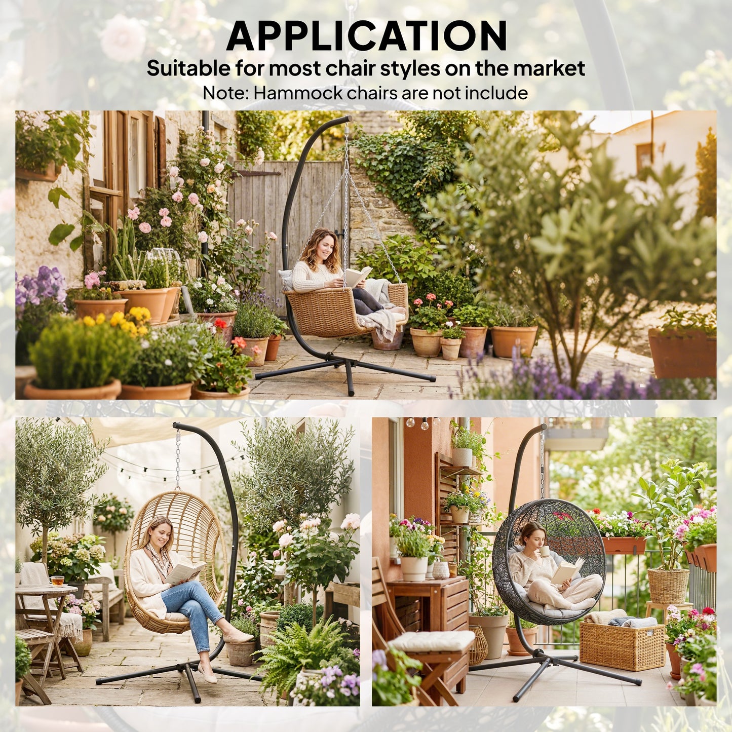 Outsunny Hanging Egg Chair Stand Only, Hammock Chair C-Stand with Hanging Chain, Black