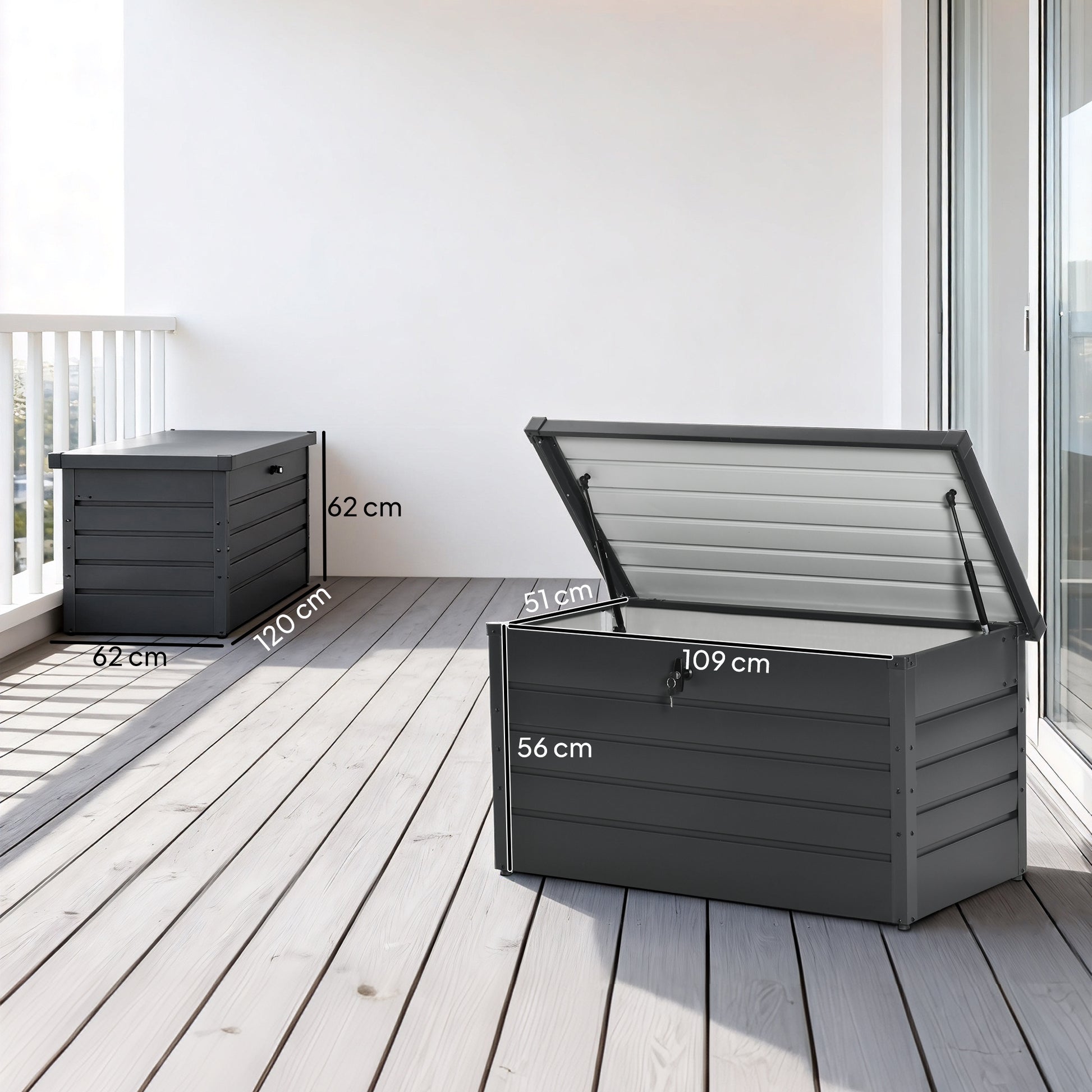 Outsunny - 311L Galvanised Steel Garden Storage Box, Lockable, Dark Grey