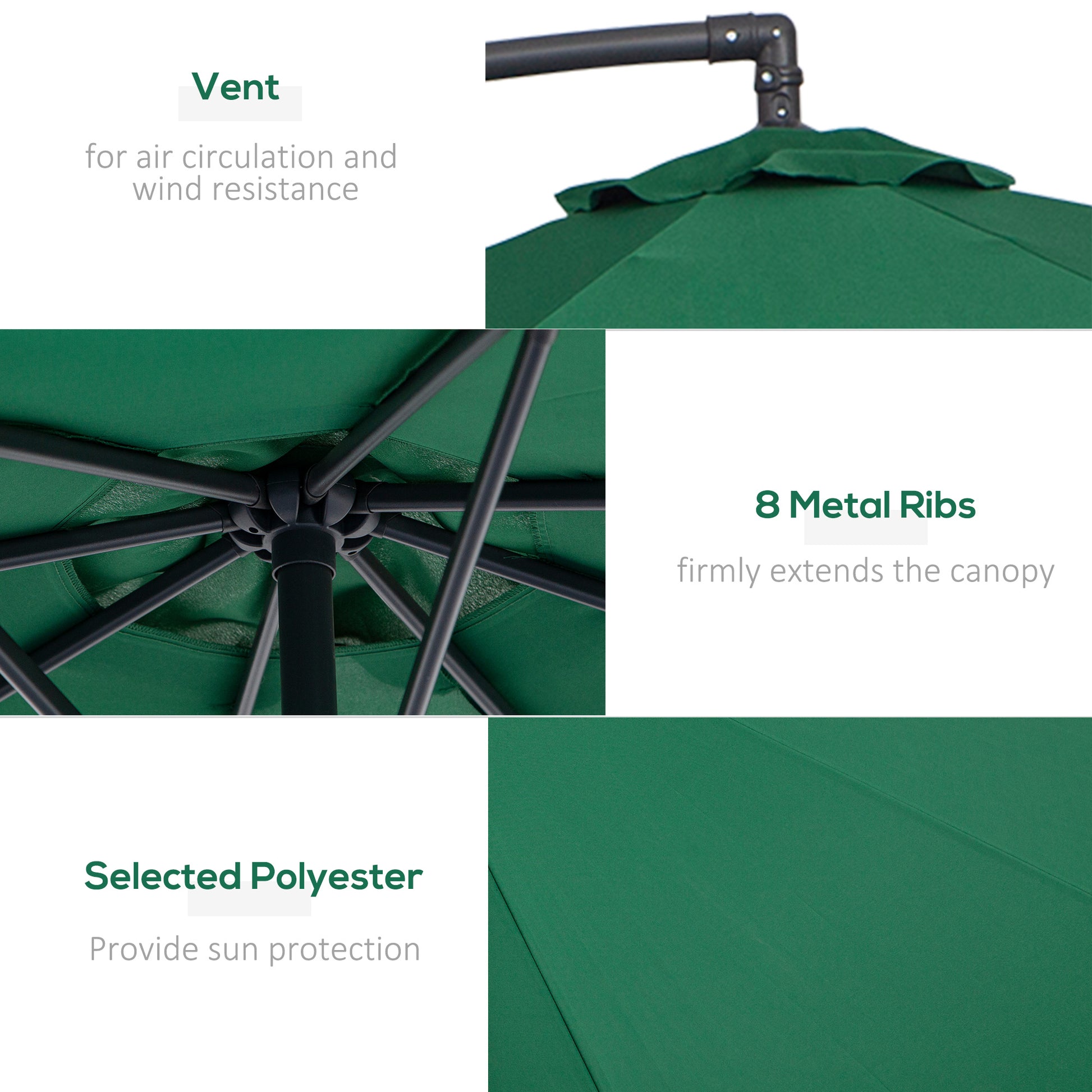Outsunny 3m Banana Hanging Parasol Umbrella Green
