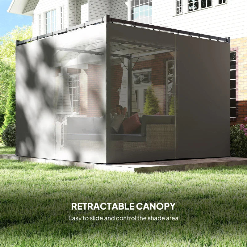 Light Grey 3m x 3m Retractable Roof Pergola Canopy – Outdoor Patio Shelter with Curtains, Metal Frame & Secure Fixing Kit