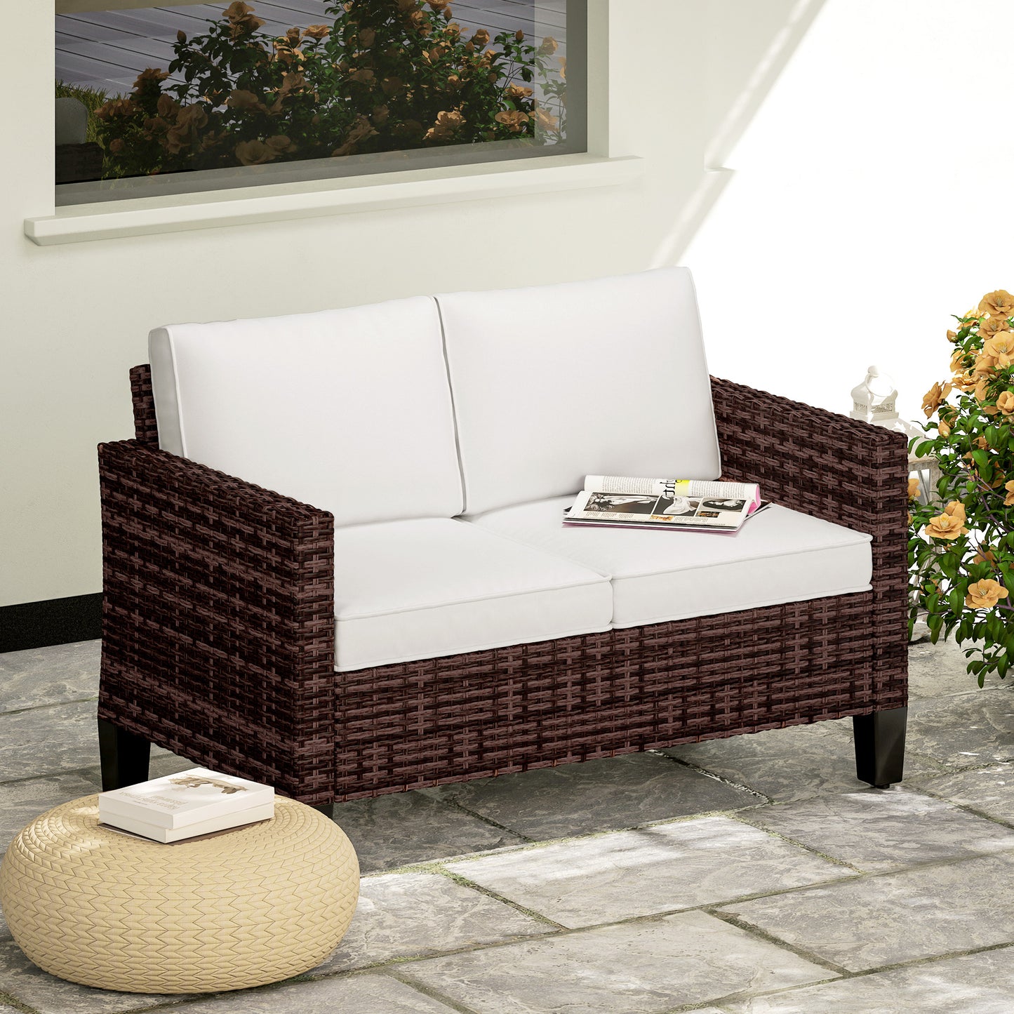 Tivoli Two-Seater Rattan Garden Sofa - Brown