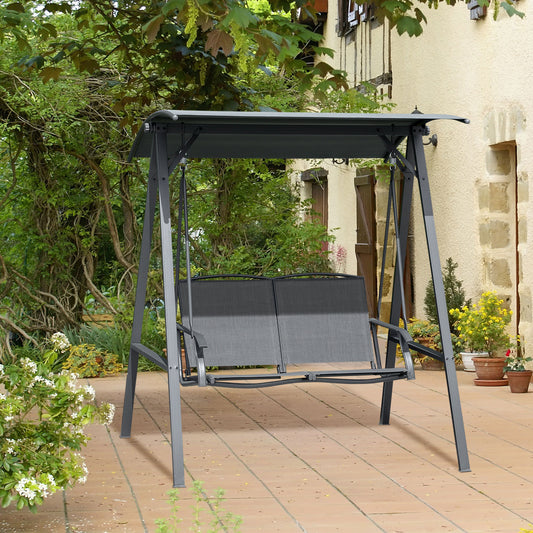 Marbella 2 Seater Garden Swing Seat Swing Chair, Outdoor Canopy Swing Bench with Adjustable Shade