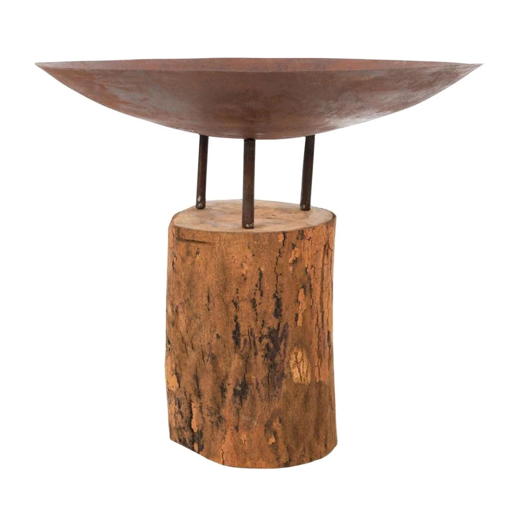 Corten Steel Fire Pit on a Wooden Base