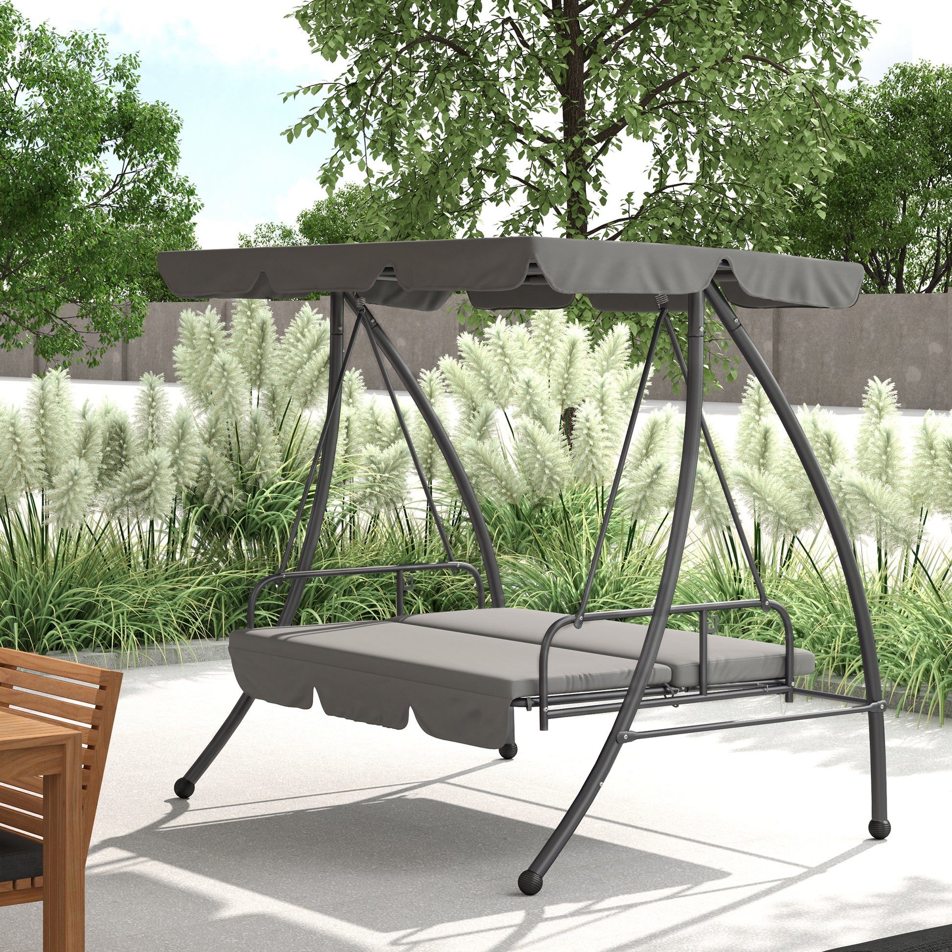 Verona Outdoor 2-in-1 Swing Chair Lounger 3 Seater Garden Swing Seat Bed Convertible Tilt Canopy W/ Cushion