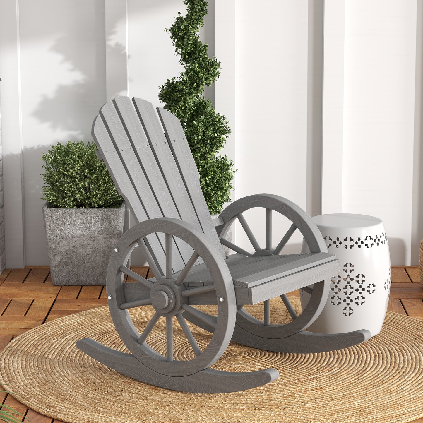 Capri Wooden Adirondack Rocking Chair Reclining Armchair Garden Furniture Patio Porch Rocker - Grey