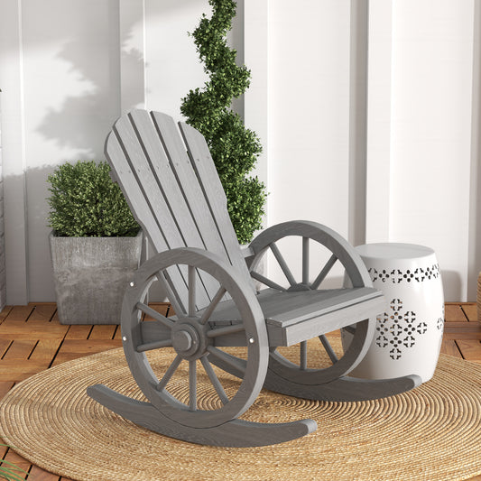 Capri Wooden Adirondack Rocking Chair Reclining Armchair Garden Furniture Patio Porch Rocker - Grey