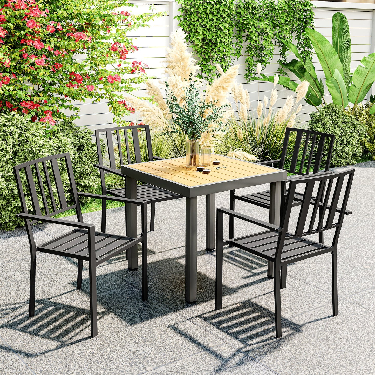 Tivoli Set of Four Minimal Metal Garden Chairs - Black
