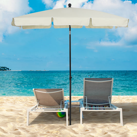2 x 1.3m Garden Parasol Umbrella, Outdoor Market Table Umbrella with Ruffles & Aluminium Pole, Rectangular Tilting Parasol Sun Shade Canopy,