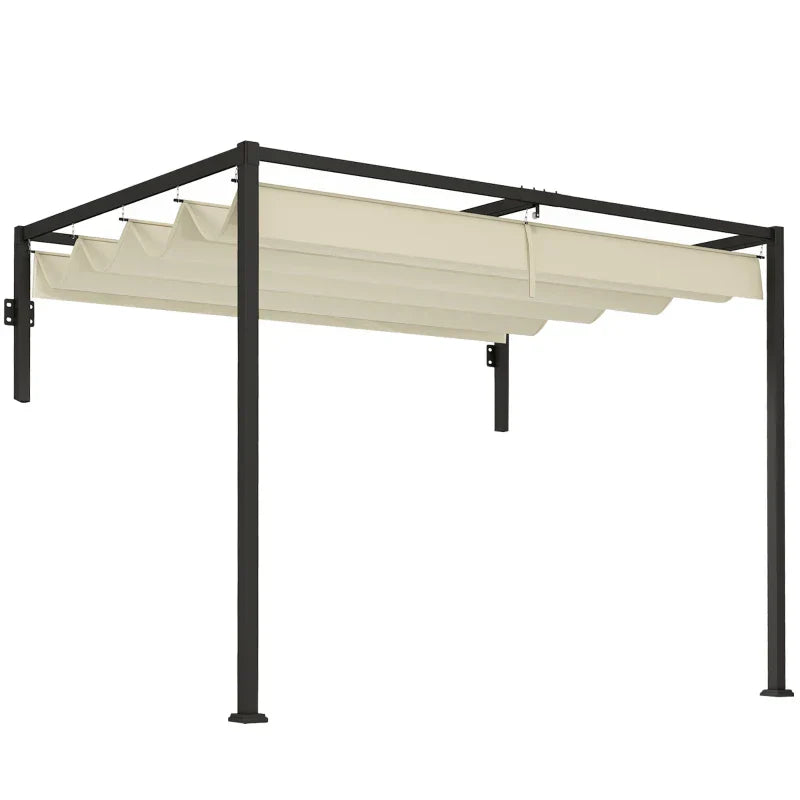 2m x 3m Lean – To Steel Pergola – Khaki Adjustable Canopy Roof, Wall Mounted Patio Shade Shelter