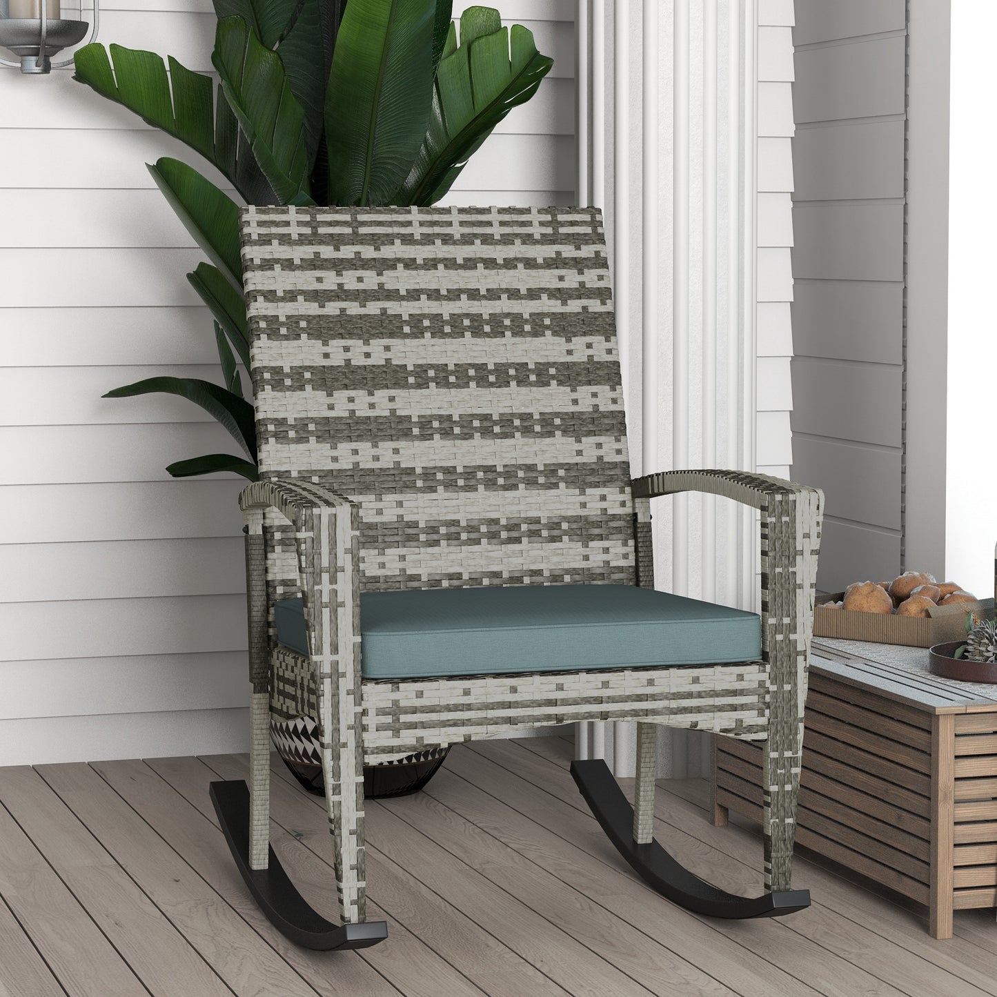 Riviera PE Rattan Garden Rocking Chair, Outdoor Rocking with Cushion