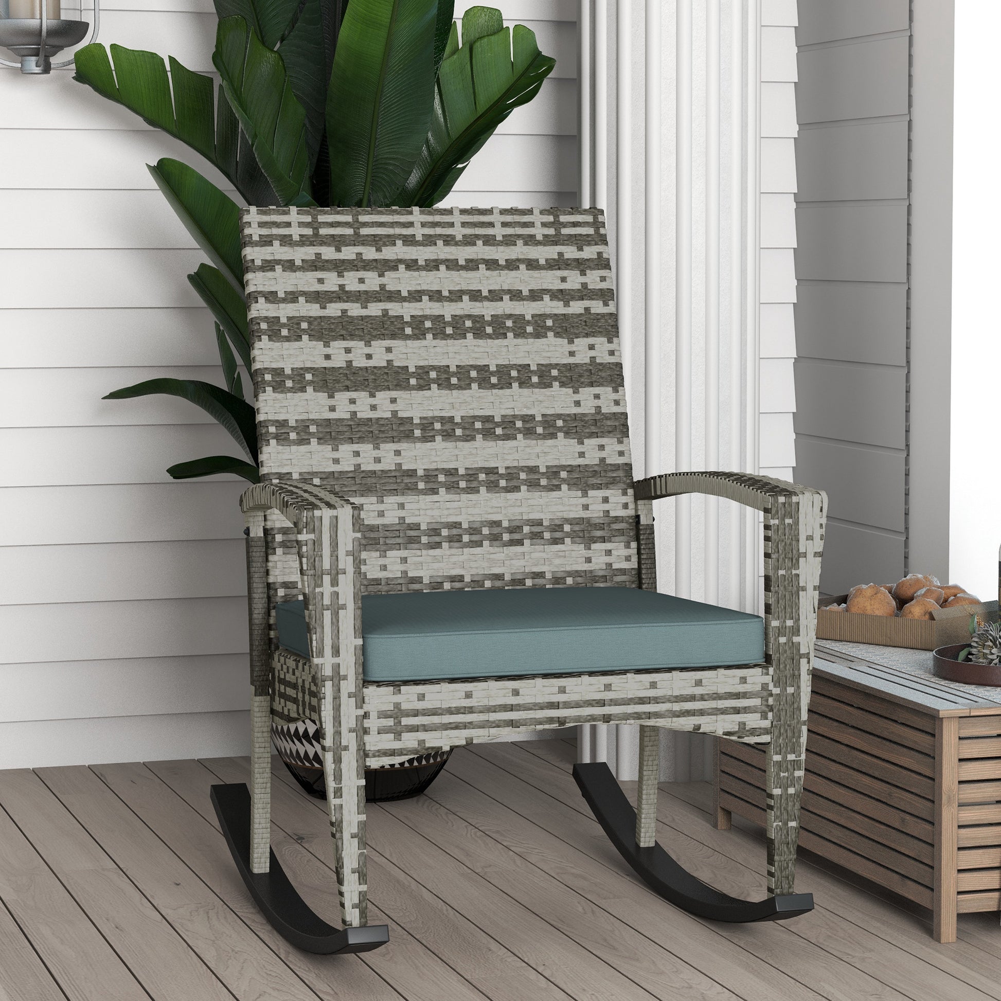 Riviera PE Rattan Garden Rocking Chair, Outdoor Rocking with Cushion