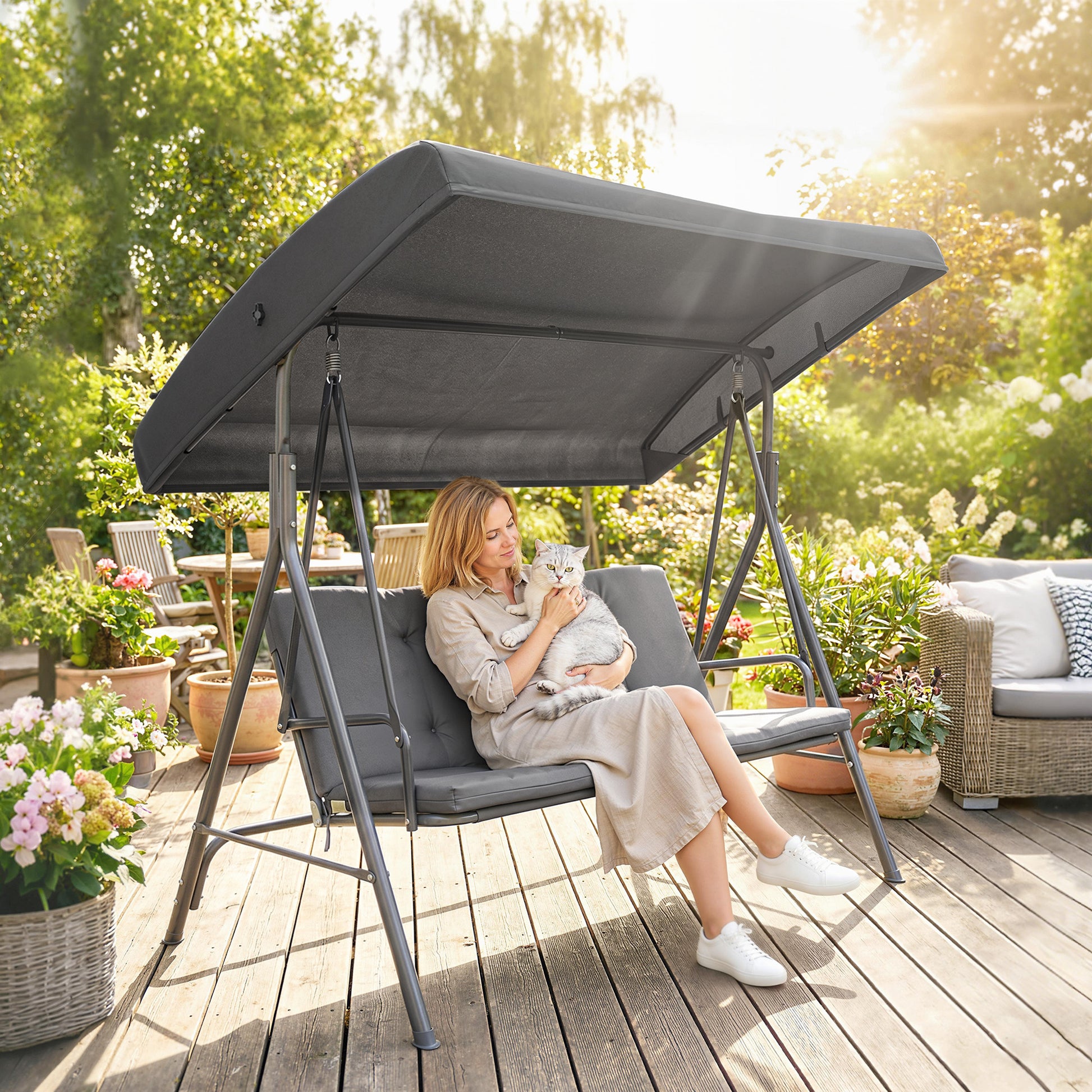 Capri Three-Seater Garden Swing Seat - Dark Grey