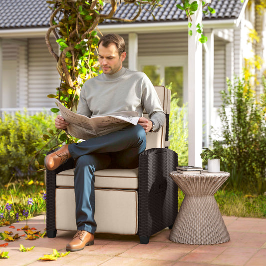 Portofino 145° Reclining Rattan Armchair, with Footrest - Brown/Khaki