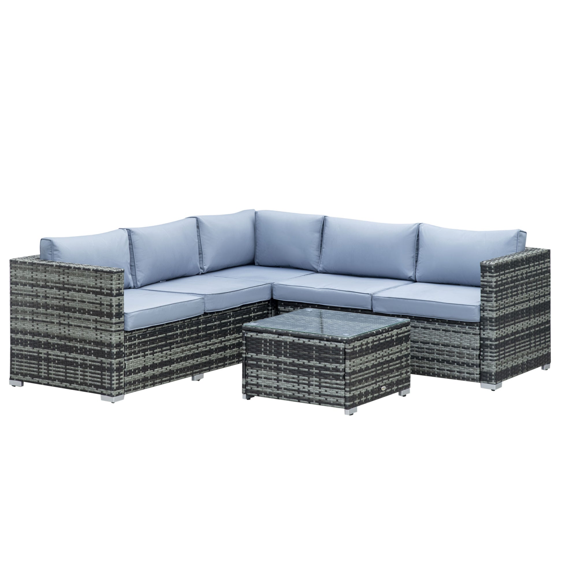 Outsunny Four-Piece Rattan Sofa Set with 11 Cushions, Steal Frame - Grey