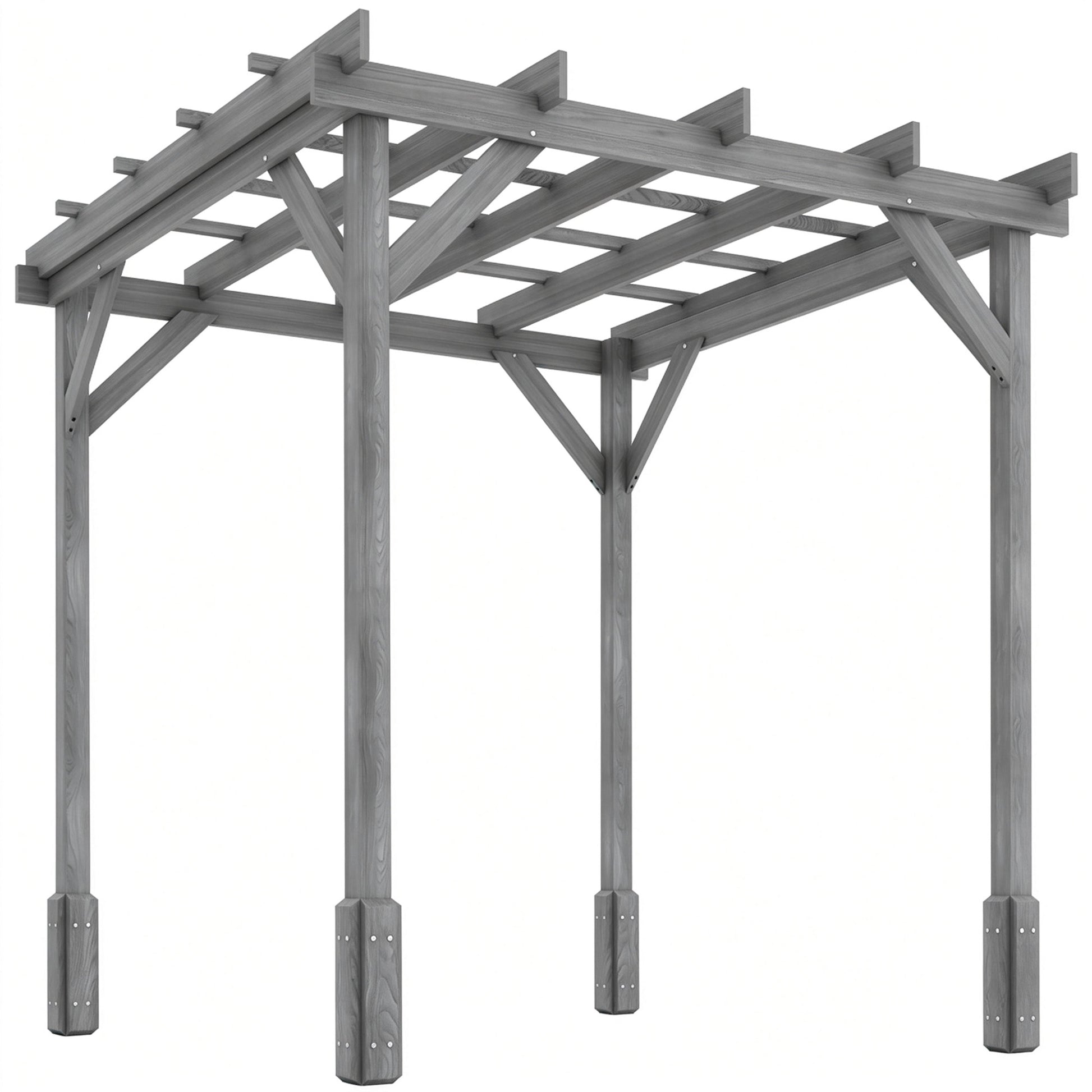 Outsunny 2 x 2m Wooden Pergola Kit, Decorative Garden Gazebo Shelter with Stable Structure for Climbing Vines, Flowers, Grey