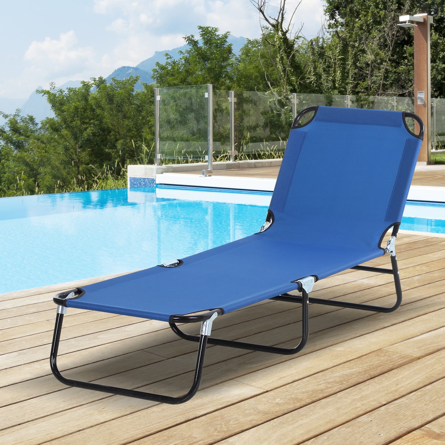 Foldable Sun Lounger with 5-Position Adjustable Backrest, Outdoor Portable Recliner Chaise Lounge Chair with Oxford Fabric for Patio, Beach,