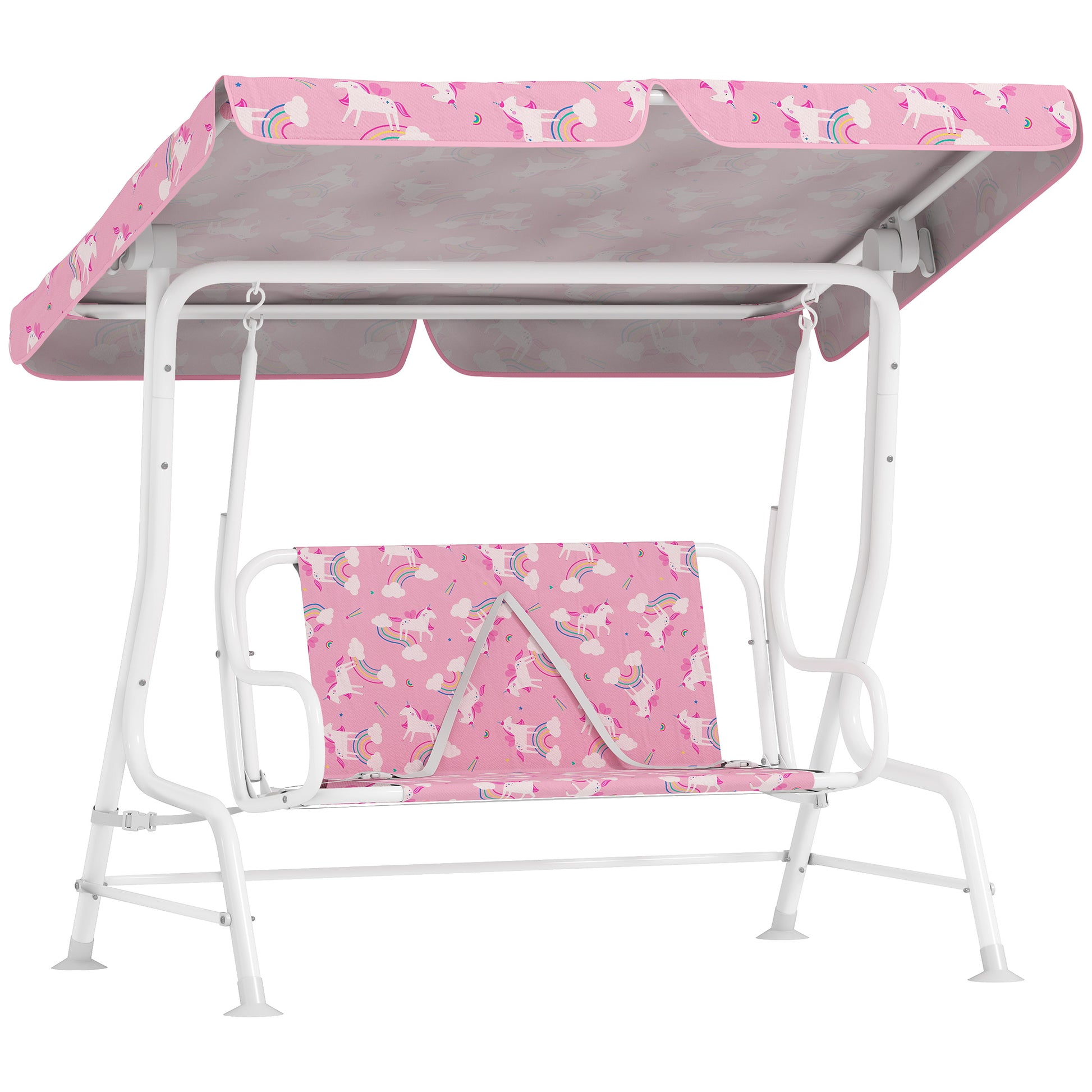 AIYAPLAY Kids Porch Swing, 2-Seater Patio Swing Bench Hammock with Seat Belts, Adjustable Canopy for Garden, Pink