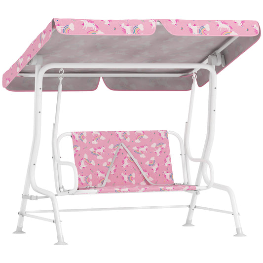 AIYAPLAY Kids Porch Swing, 2-Seater Patio Swing Bench Hammock with Seat Belts, Adjustable Canopy for Garden, Pink
