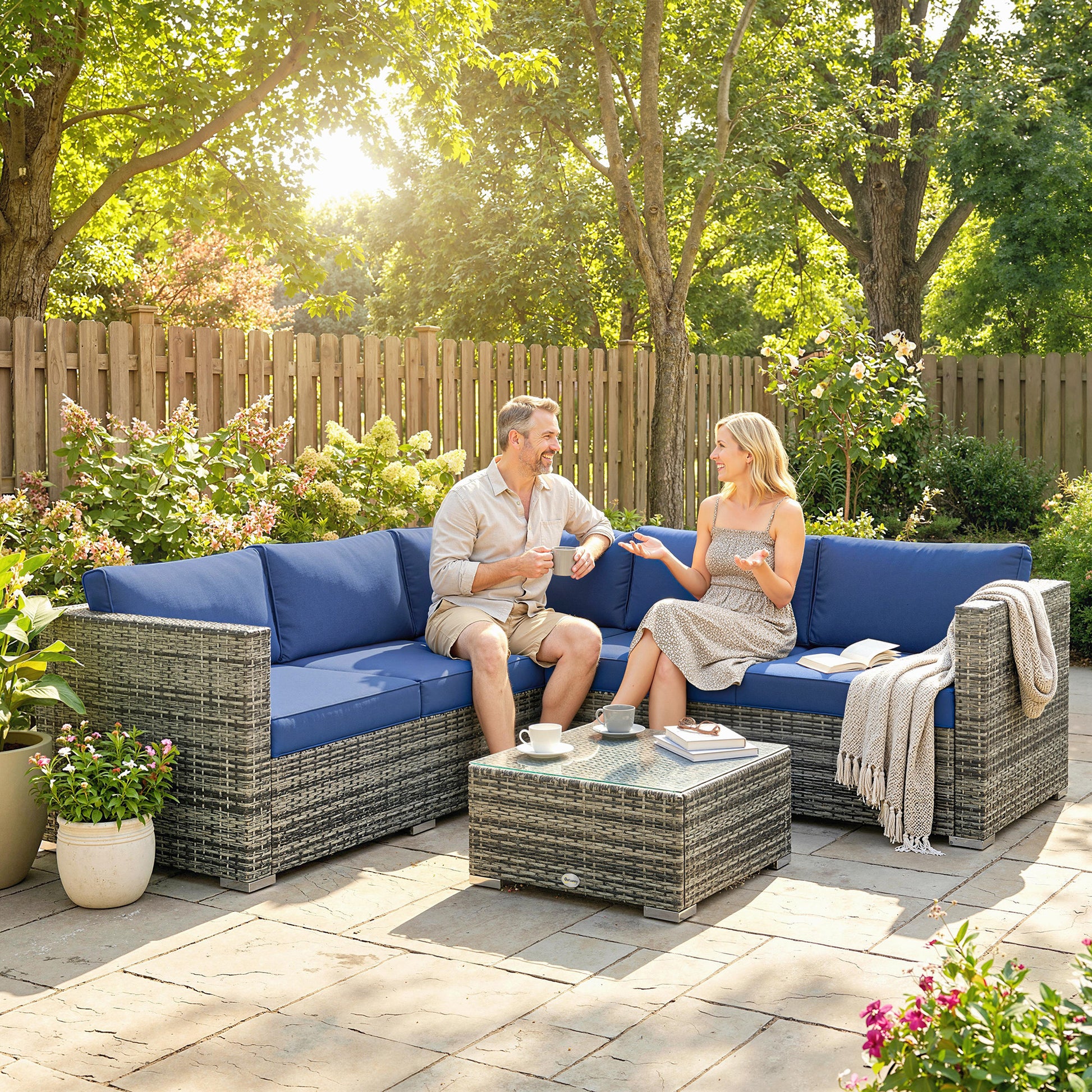 Riviera Four-Piece Rattan Sofa Set - Blue