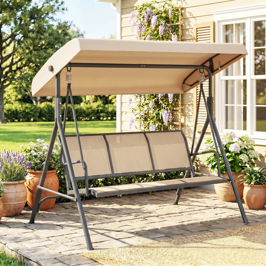 Monaco 3 Seater Swing Chair, Garden Swing Bench with Adjustable Tilting Canopy