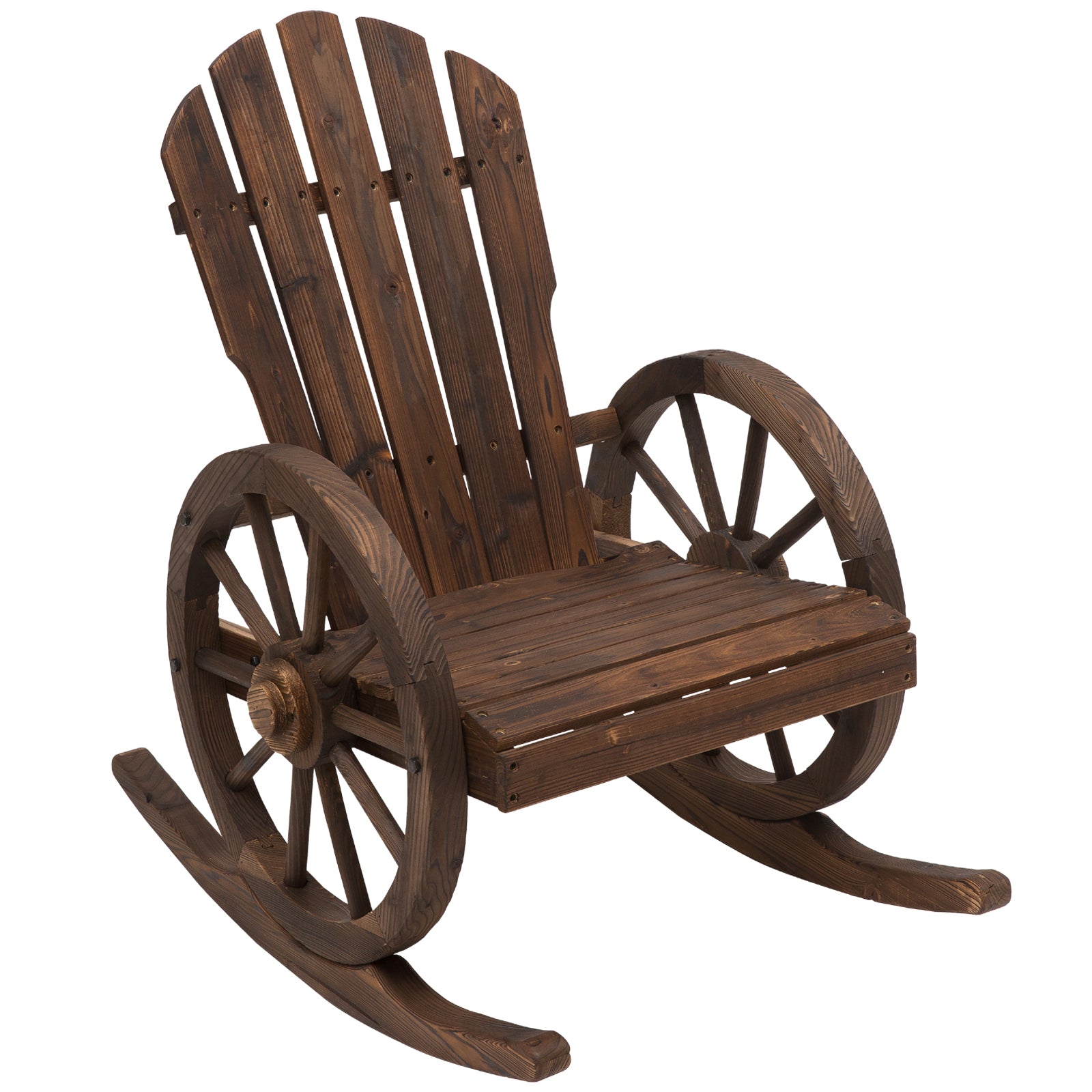 Outsunny Wooden Adirondack Rocking Chair Reclining Armchair Garden Furniture Patio Porch Rocker - Carbonized Wood