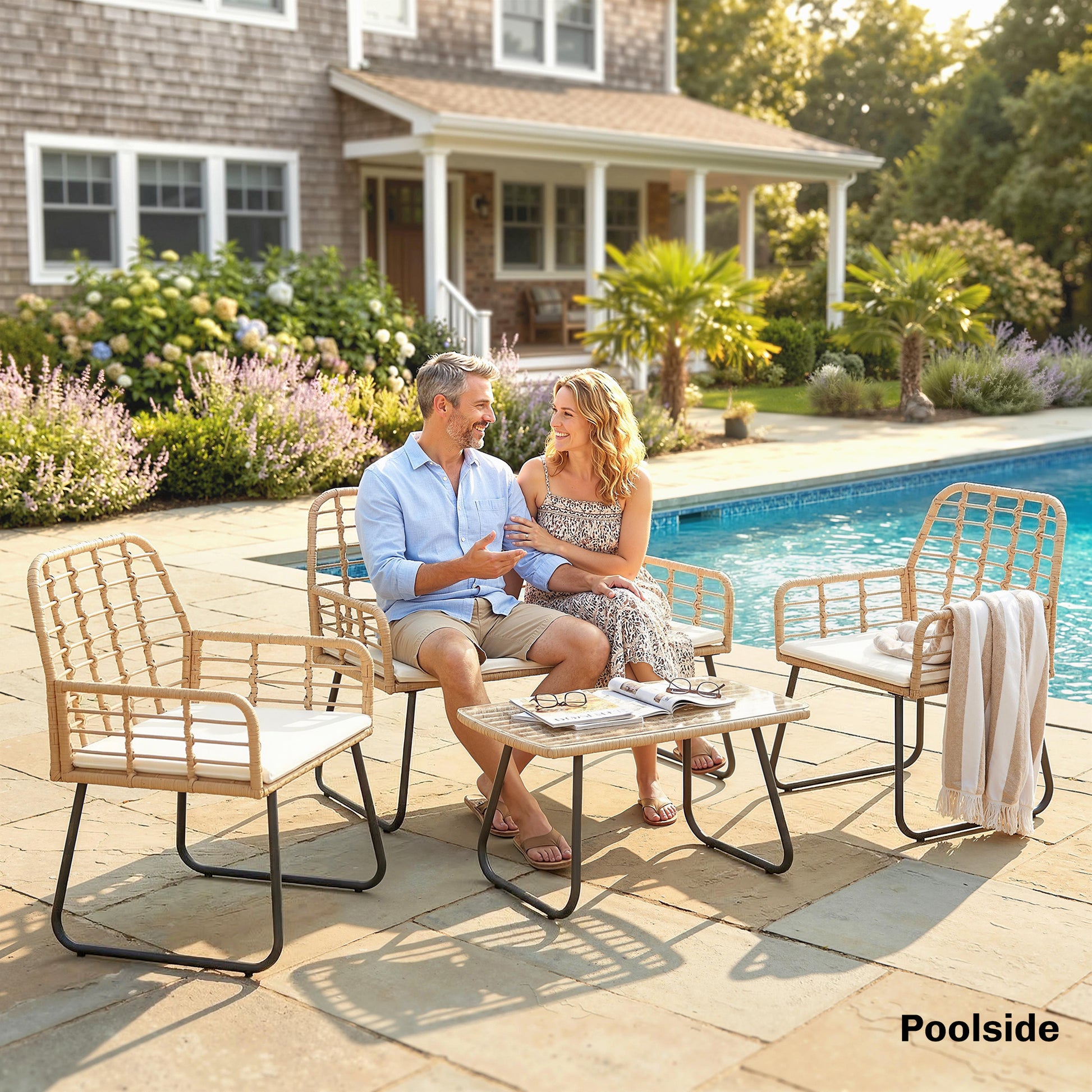 Outsunny 4 Piece Rattan Garden Furniture Set, Outdoor Patio Furniture with Loveseat, Armchairs and Coffee Table
