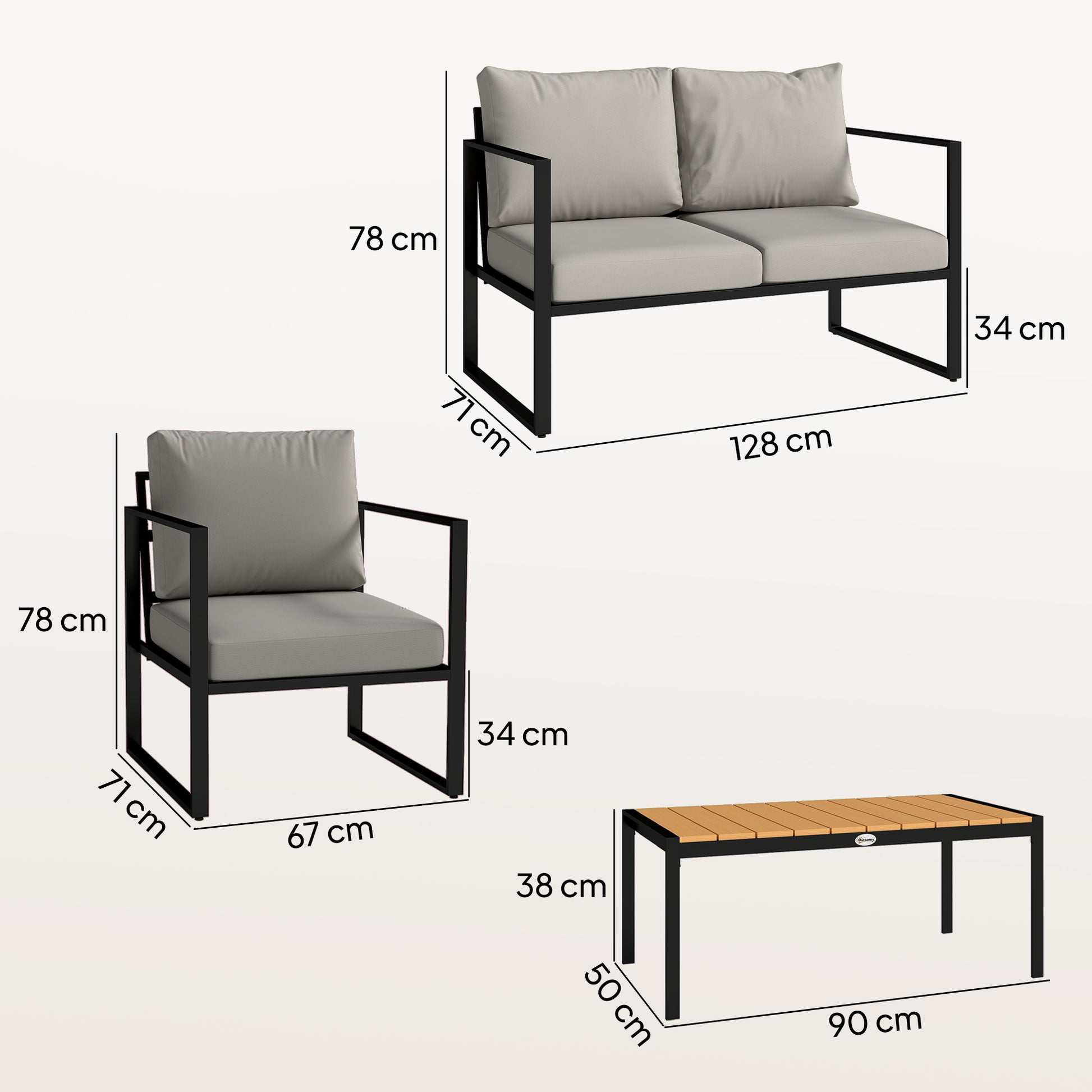 Outsunny Outdoor Garden Furniture Set, 4 Piece Patio Furniture with Slatted Table, Indoor Outdoor Balcony Patio Conservatory Set