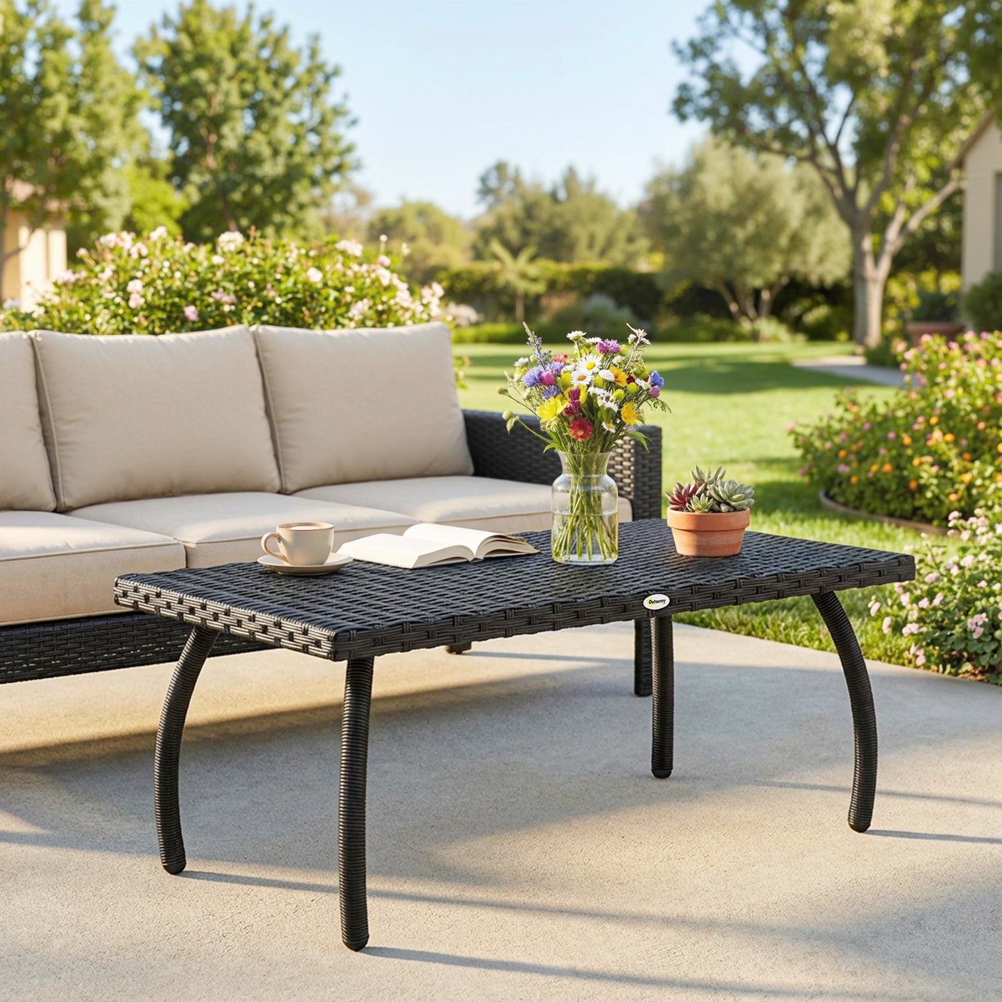 Capri PE Wicker Rattan Garden Coffee Table - Black