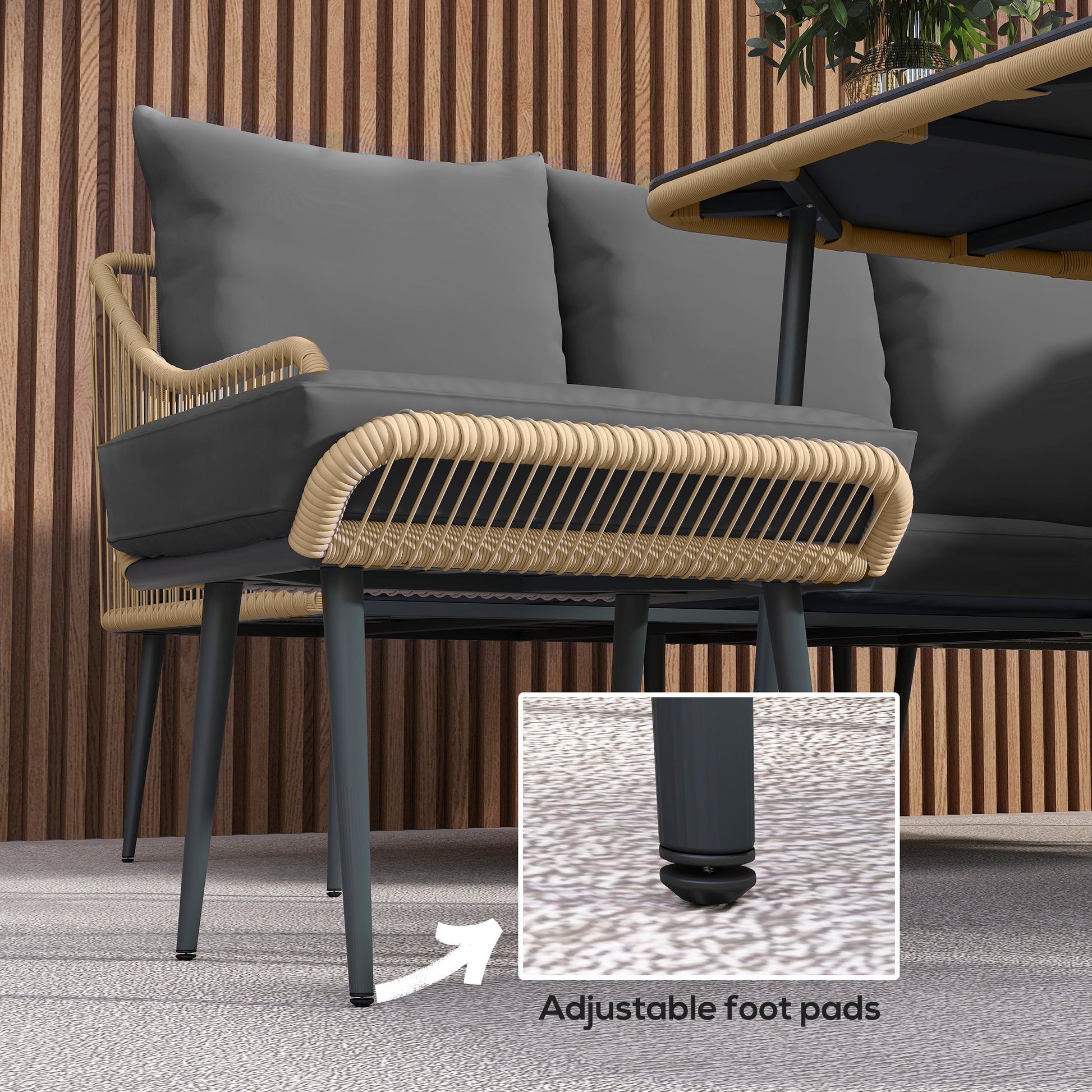 Outsunny Six-Piece Rattan Strong Garden Sofa Set with Tempered Glass-top Table - Brown/Grey