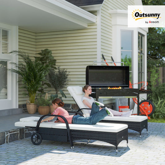 Monaco 2 Seater Rattan Sun Lounger Set with Side Table Black