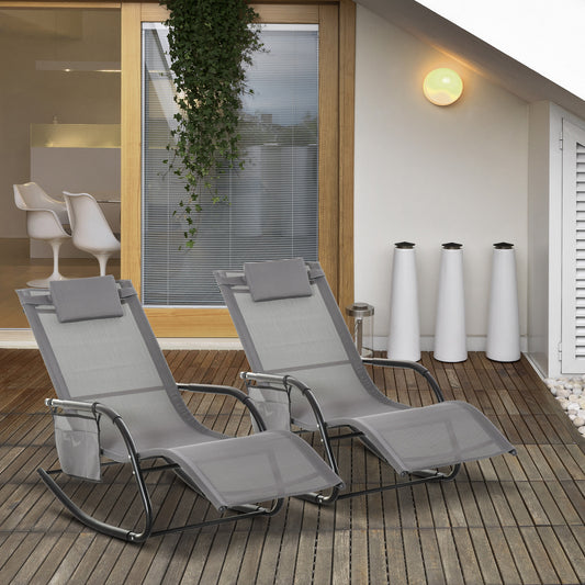 Tivoli 2PCs Garden Rocking Chair, Patio Sun Lounger Rocker Chair with Breathable Mesh Fabric