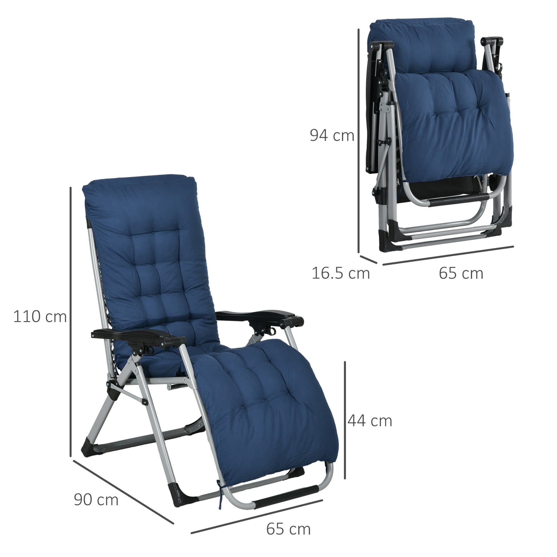 Outsunny 2pc Reclining Zero Gravity Sun Loungers ,Folding Chaise Lounge Chair with Cushions, Blue