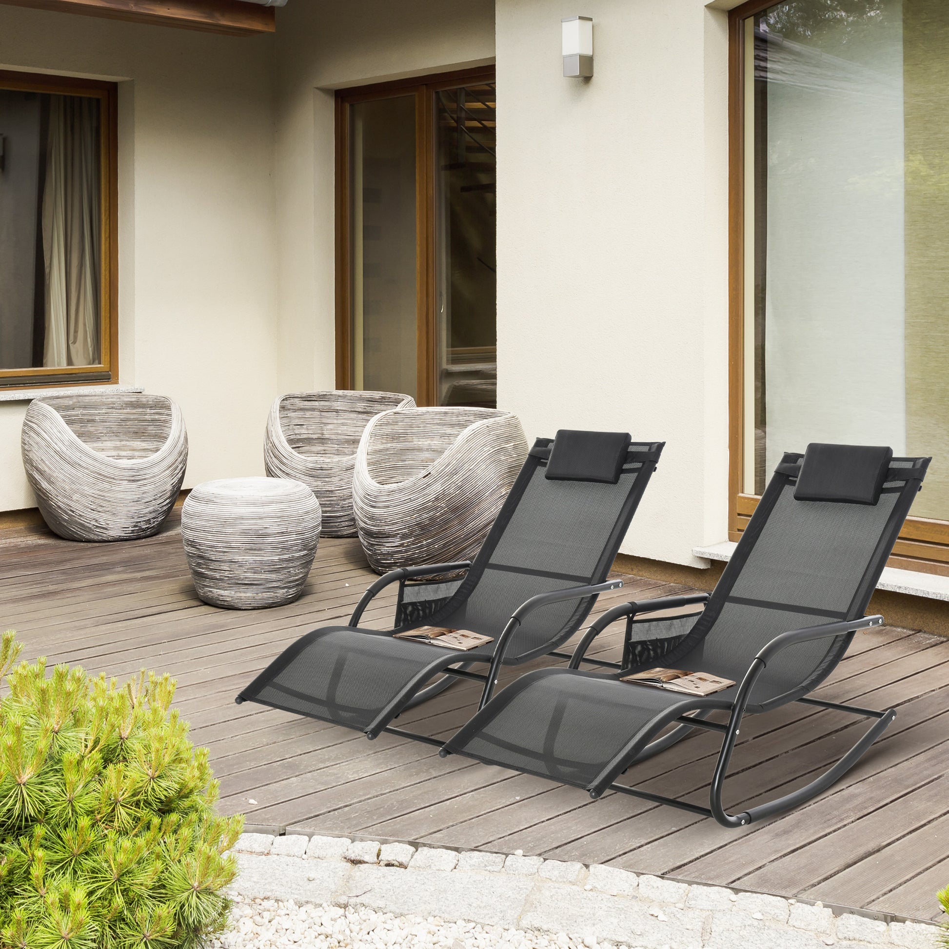 Santorini 2PCs Garden Rocking Chair, Patio Sun Lounger Rocker Chair with Breathable Mesh Fabric