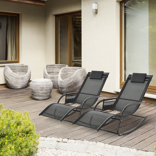 Santorini 2PCs Garden Rocking Chair, Patio Sun Lounger Rocker Chair with Breathable Mesh Fabric