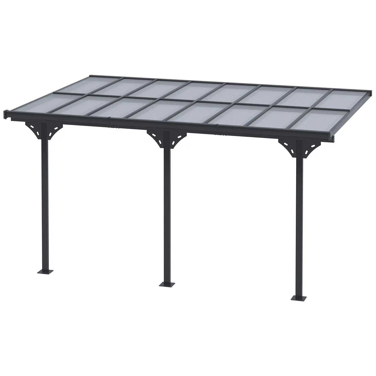 4.35m x 3m Wall Mounted Pergola – Aluminium Frame & Polycarbonate Roof – Grey Patio Cover
